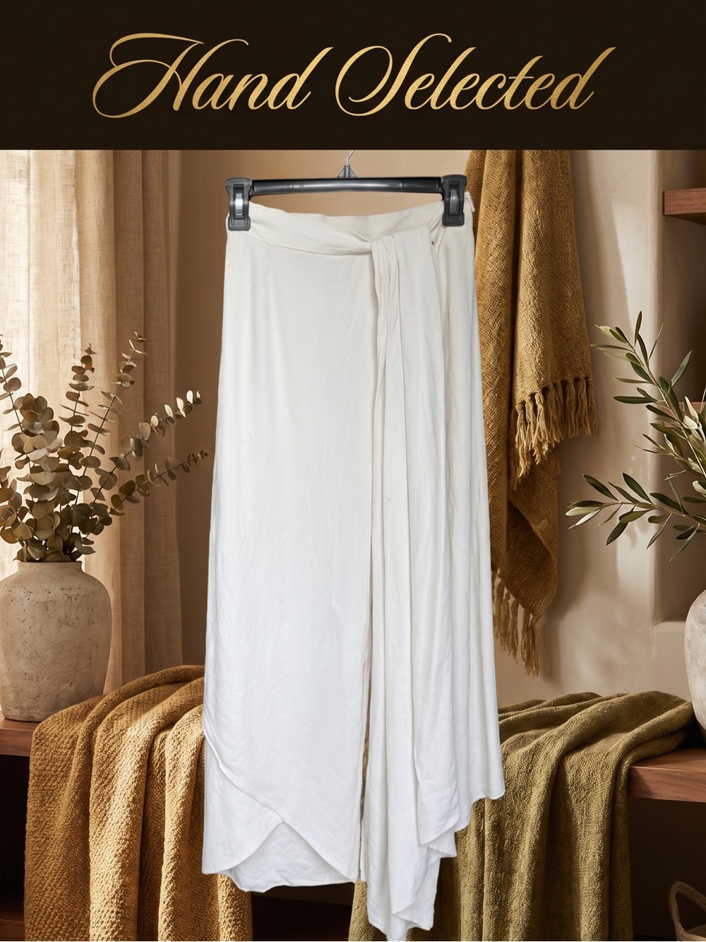 Dei Martioli Italian Cream Satin Draped Tulip Wrap Maxi Skirt Quiet Luxury